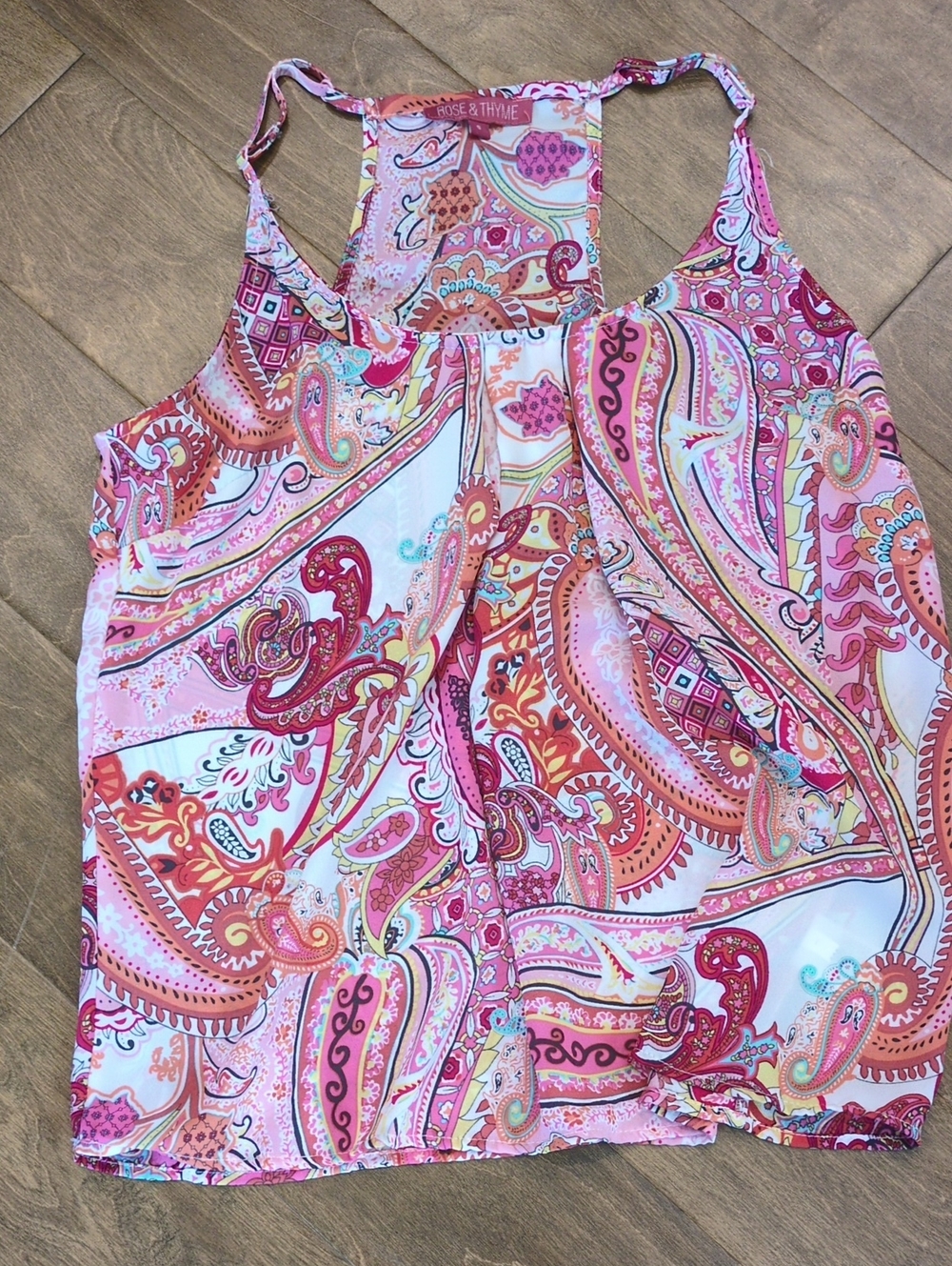 Rose & Thyme Pink Paisley Razorback Tank Top